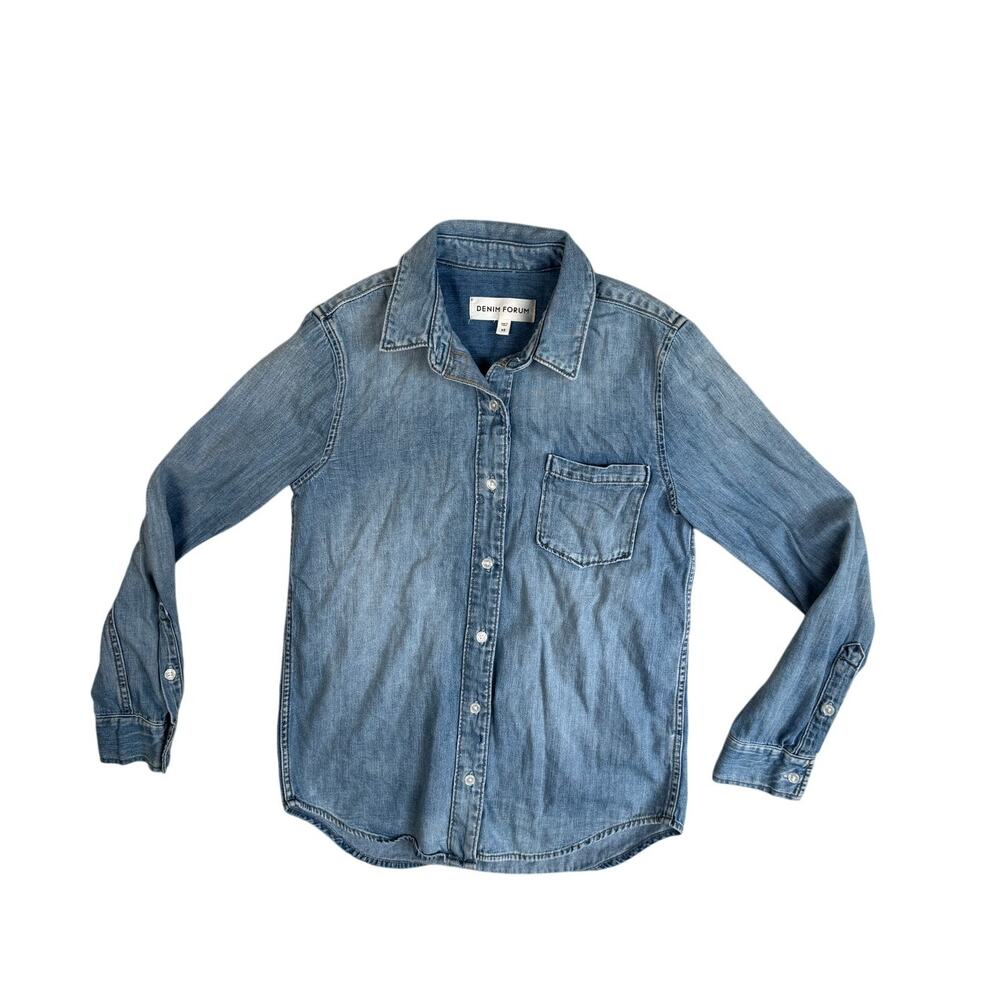 Aritzia Denim Shirt Long Sleeve Button Down Faded Blue Denim Forum XS